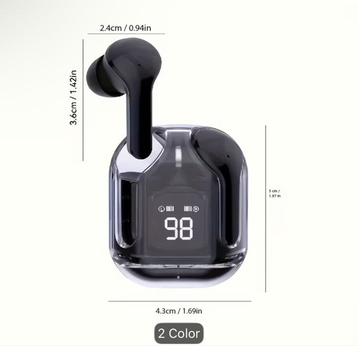 Căști wireless transparente, stil AirPods, afișaj LED, USB-C