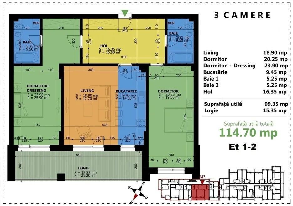 0% COM 3 Camere finisaje PREMIUM Bloc NOU 112,8 mp langa UNIRII