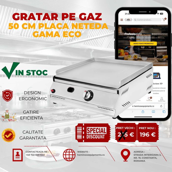 Gratar/Plita Inox Gaz 30 Cm,50 Cm,70 Cm,100 Cm DREPT,STRIAT,MIX