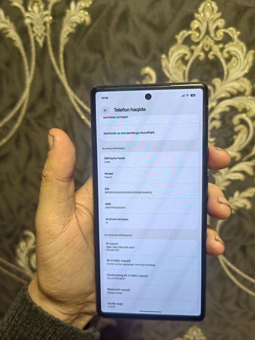 Google pixel 6 8/128gb uz imei otgan antena aybi