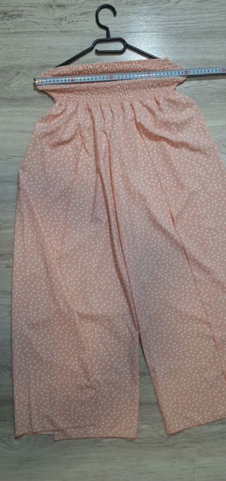 Pantaloni largi roz pudrat cu buline albe talie elastică lejeri M/L