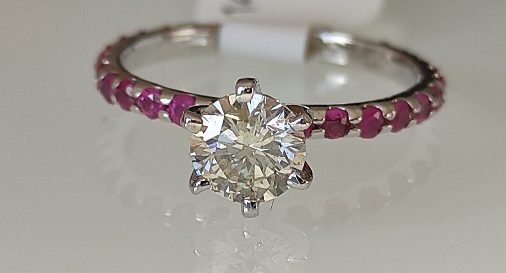 Inel 14k diamante naturale si safire 1.31ct