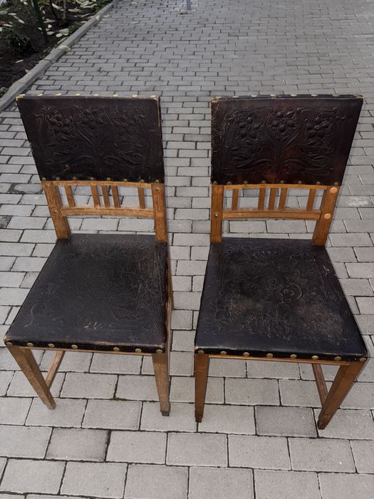 Scaune vintage piele lemn