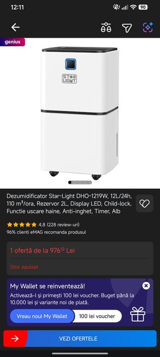 Dezumidificator Star-Light DHO-1219W 12L/24h • Funcție Uscare Haine • Display LED • Foarte Silențios