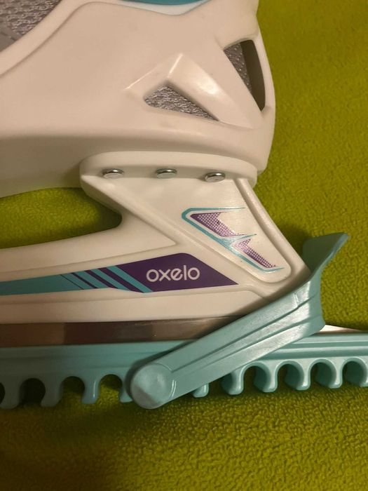 Patine gheață copii, Oxelo,  gri-turcoaz, măr. 35-38 cm.