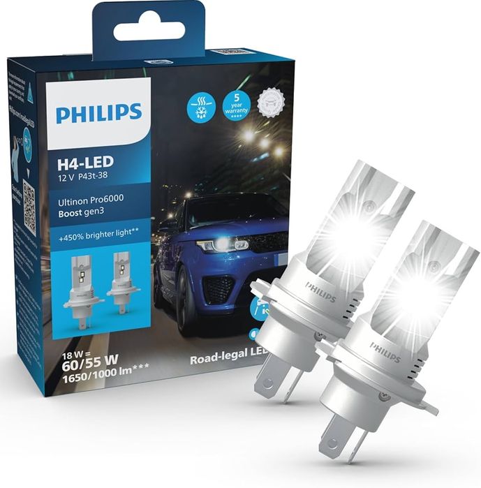 Set 2 becuri Philips Ultinon Pro6000 Boost H4-LED Gen3 cu montare directă