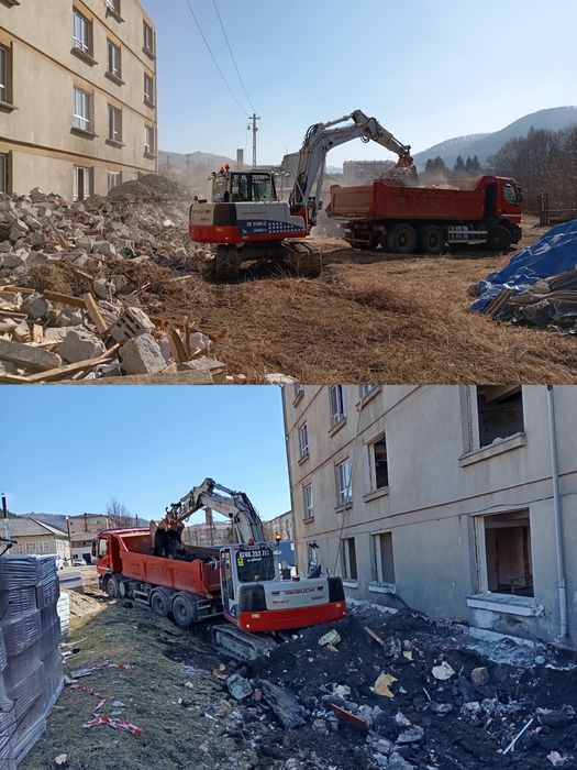 Inchiriez miniexcavator buldozer  buldo-excavator platforma cabana terasament placa beton fundatie