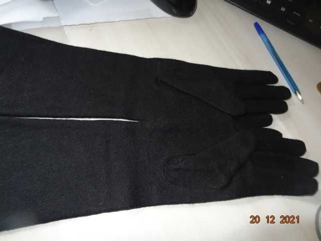 Перчатки женские, длинные (40 см), шерстяные, черные