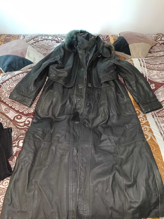 Черно кожено дамско палто от естествена кожа!