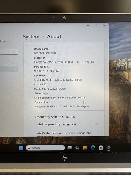 Laptop HP  Elitebook 840 G7 Intel i5 16Gb Ram 256 Gb SSD