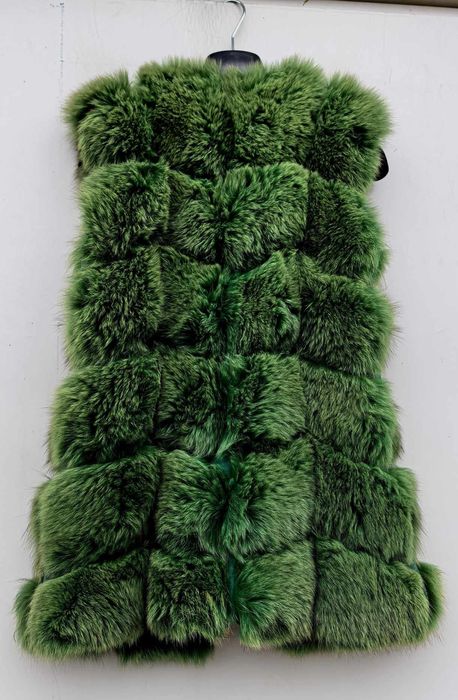 Естествен косъм от лисица и естесвена кожа уникален дамски елек М/Л ра