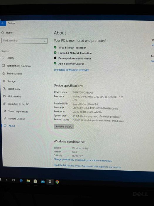 PC Dell 7050, i7-7700, 32GB, 256 GB  ssd, Hdd 1 T