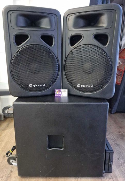 Set Subwoofer Activ The Box CL115 SUB (220W RMS) si 2X Boxe Active QTX Sound, ideal pentru Restaurante, Pub-uri, DJ, formații, etc.