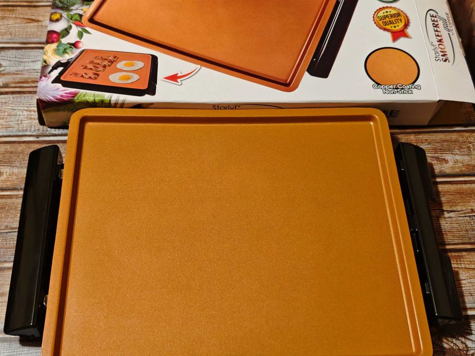 ПРОМО!БЕЗДИМНА Ел. скара/грил+туч плоча с МЕДНО незалепващо покритие