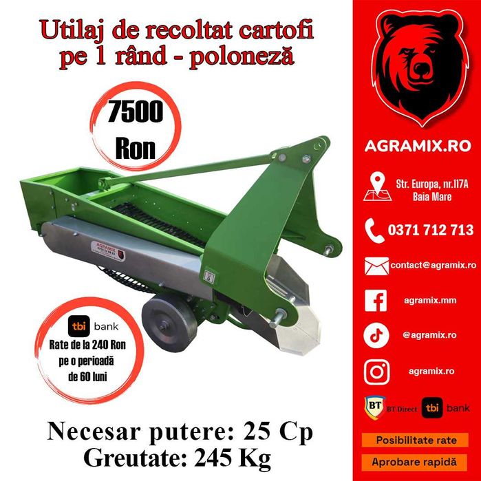 Utilaj de recoltat cartofi pe 1 rand polonez-evacuare spate