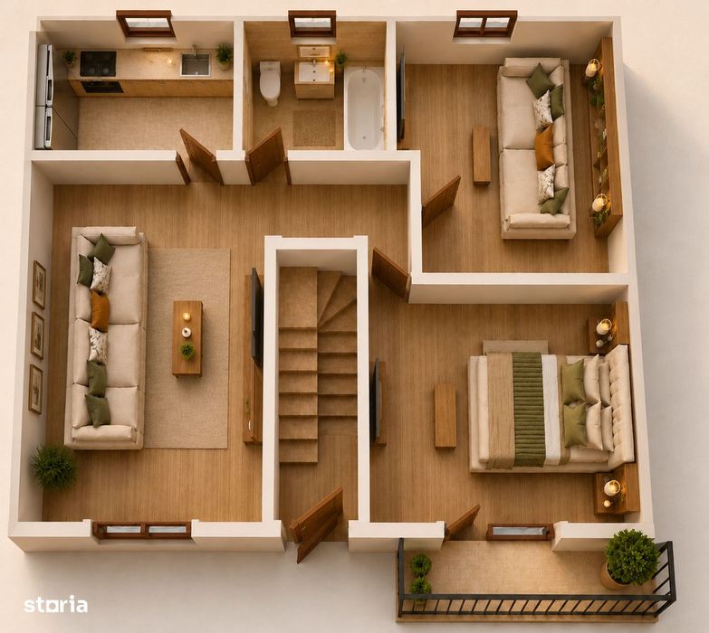3 Camere | Etaj 1 | Vilă P+1 | Dublă Vedere | Pardoseală | Parcare