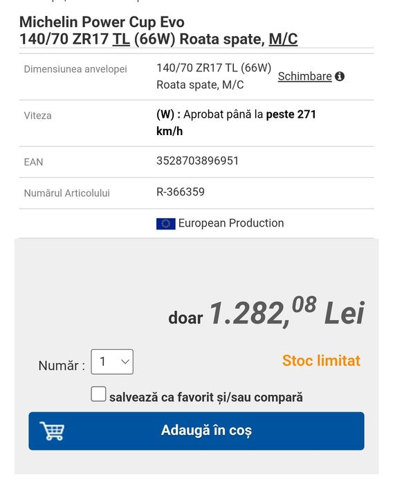 Vand anvelopa noua Michelin Power Cup Evo   140/70/17