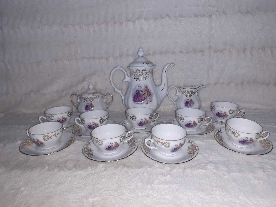 Set cafea portelan frantuzesc desen baroc 21 piese