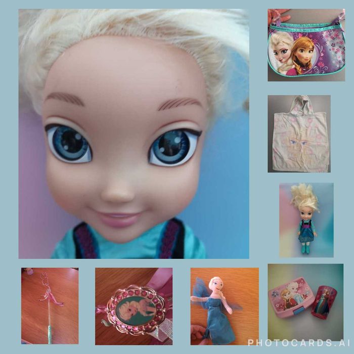 Елза и Ана/Frozen,Замръзналото -кукла,кутия,светеща пръчка,нова чанта, пончо