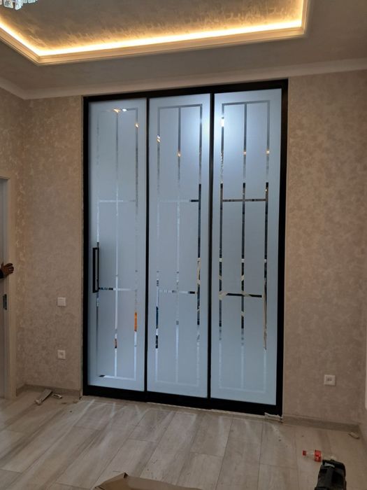 Лофт раздвижные двери 10 мм калёние стекло