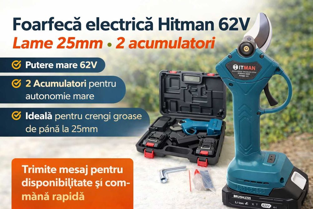 Foarfeca electrica Hitman 62V profesionala taiere rapida 25mm