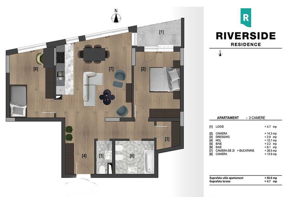 3 camere  | str. Portelanului, zona Rivus Mall  | Renovat | parcare |