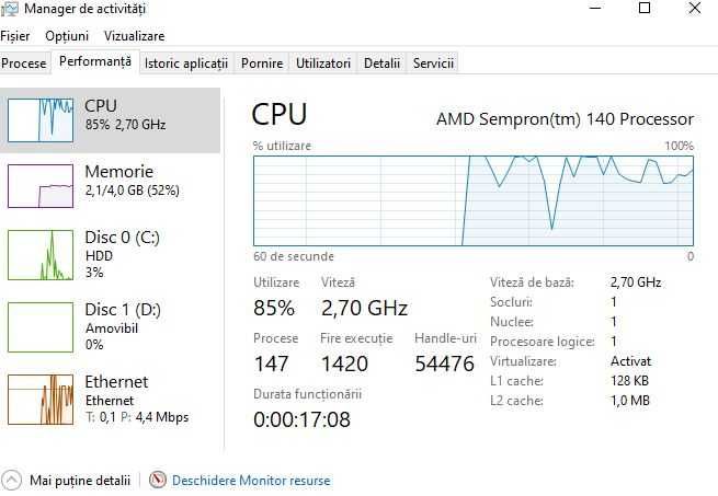 Procesor AMD Sempron 140 SDX140HBK13GQ socket AM3 AM2+ AM2. Impecabil!