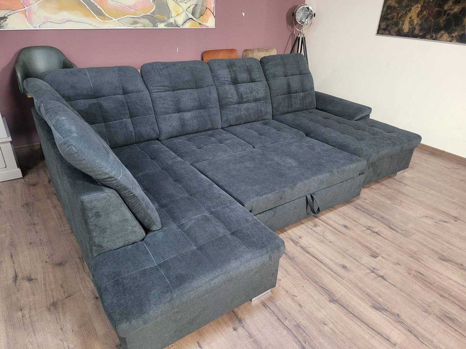 ПРОМОЦИЯ!!!Тъмно сив П - образен ъглов диван Nixon с функция сън