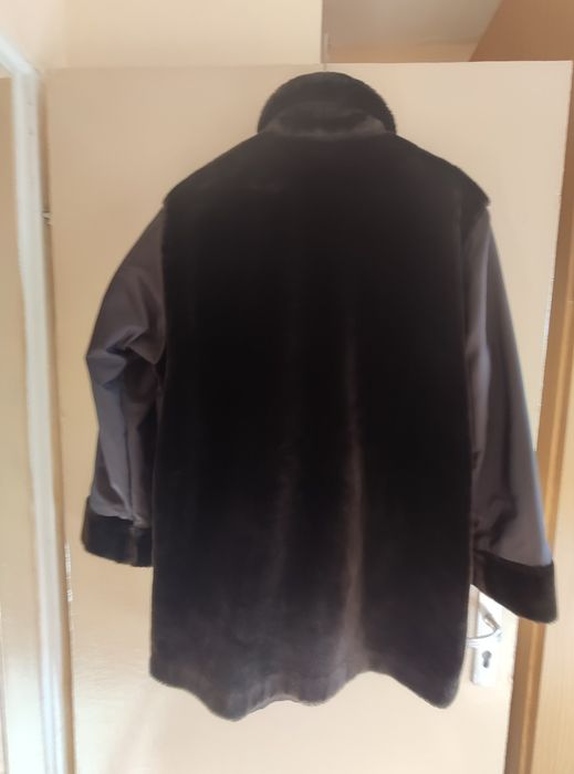 Зимно топло палто в съчетание на еко кожа и плат размер XL