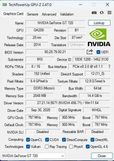 Placa video SFF Nvidia GT 720 2Gb DDR3 HDMI