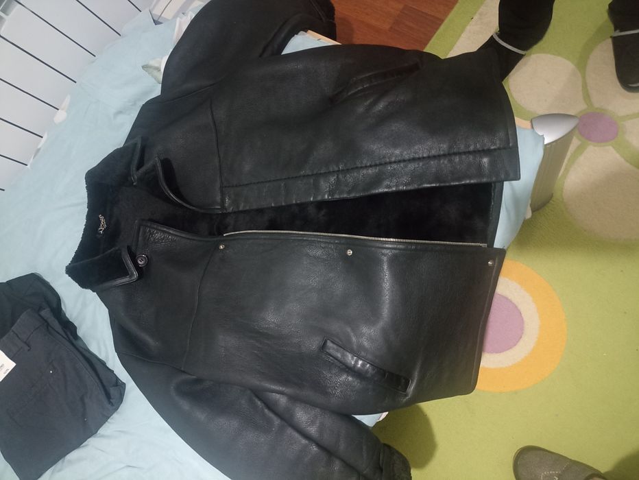 Мужская кожаная дублёнка с натуральным мехом 52 размера, Турция