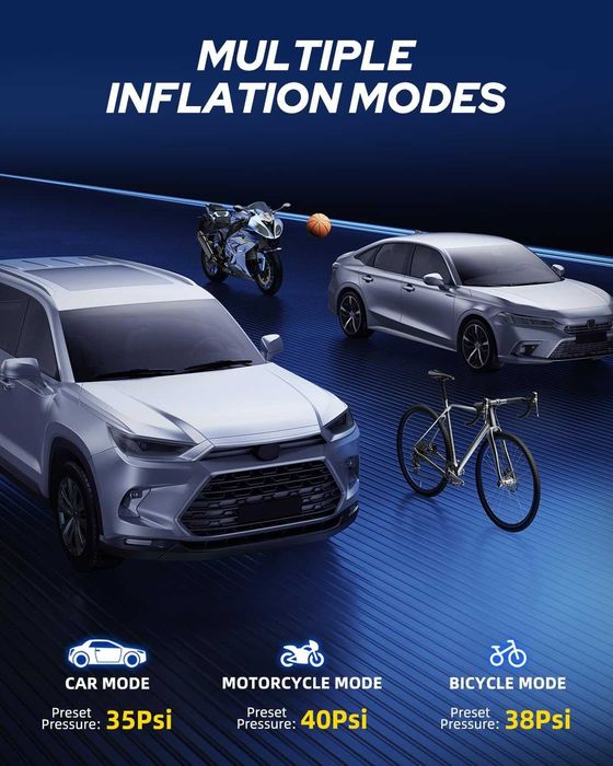 Портативный мощный автомобильный компрессор AUTOONE 150PSI