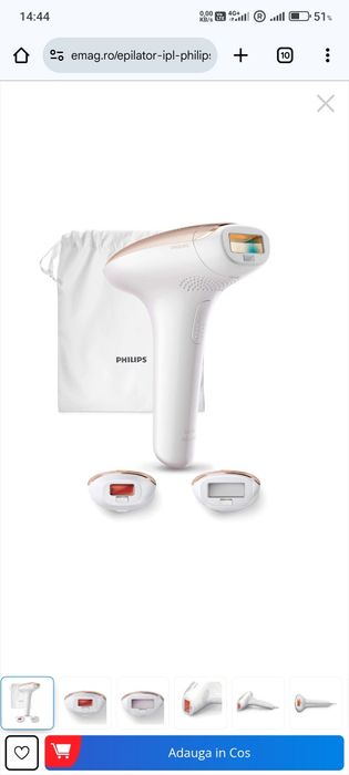Epilator IPL Philips Lumea SC1997/00, 250.000 impulsuri, senzor piele,