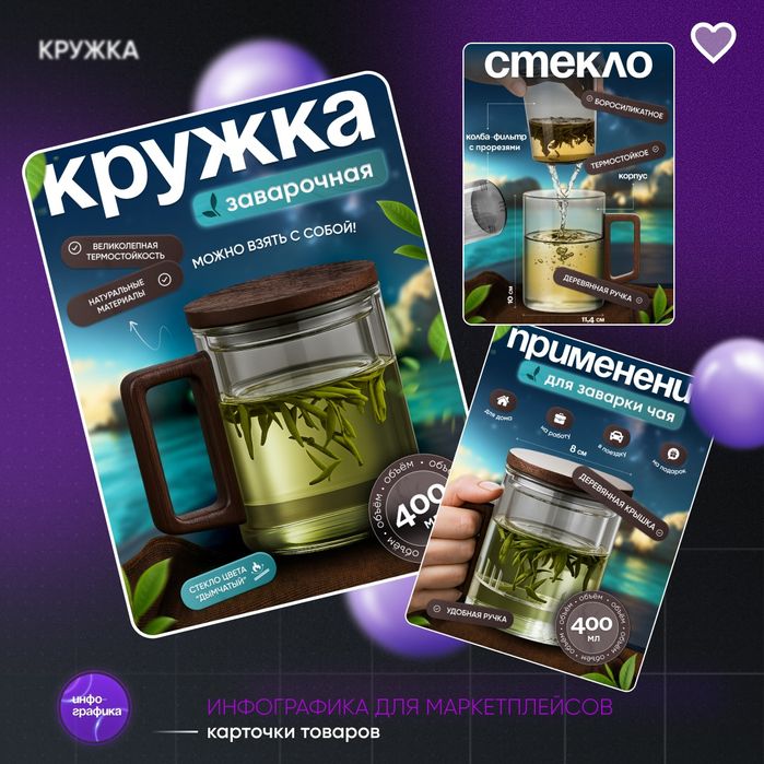 Инфографика, карточки товаров, дизайн для маркетплейсов