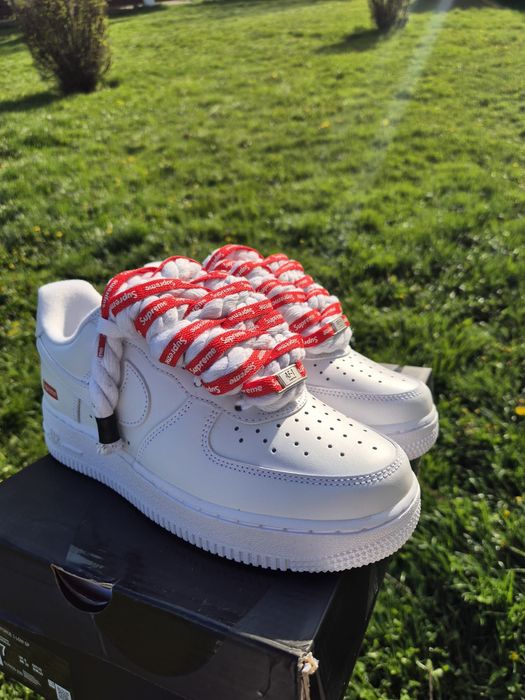 Nike Air Force 1 Low x Supreme White – Șireturi groase (Chunky Laces) – Mărime 38