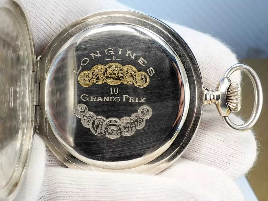 Longines ceas de buzunar c.1939, argint 0.800, cutie de epocă