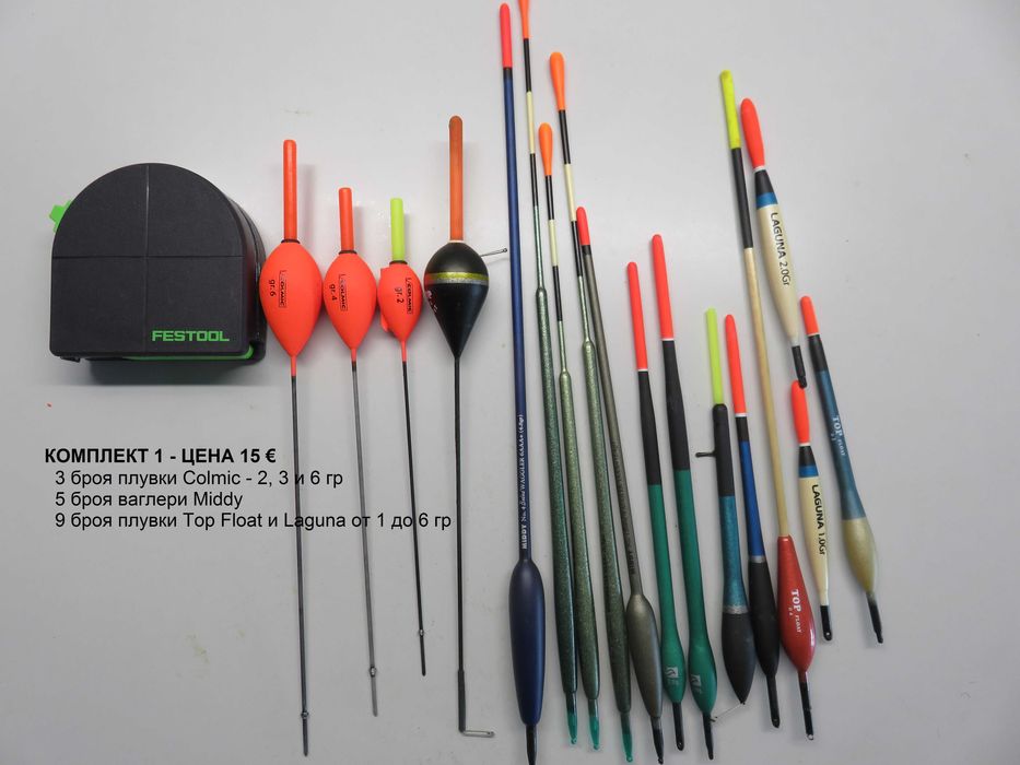 Комплекти плувки Cralusso, Middy и Colmic, шапки Rapala и Browning