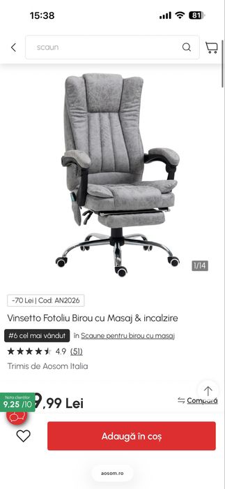 Vand scaun birou cu masaj si incalzire din piele