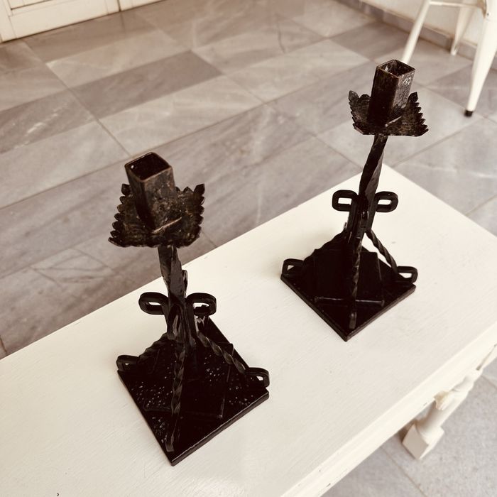 Ръчно ковани шведски свещници – комплект, масивно желязо