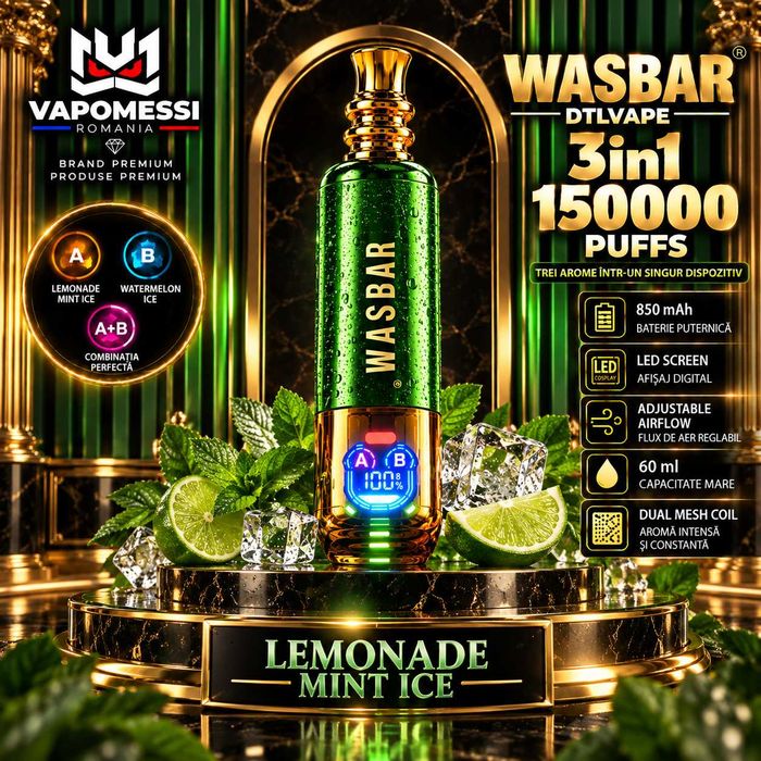 Vape Narghilea WasBar 150.000 Puffuri 3 in 1