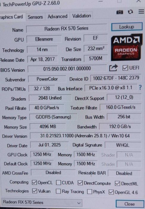 PowerColor Red Devil RX 570 4gb GDDR5