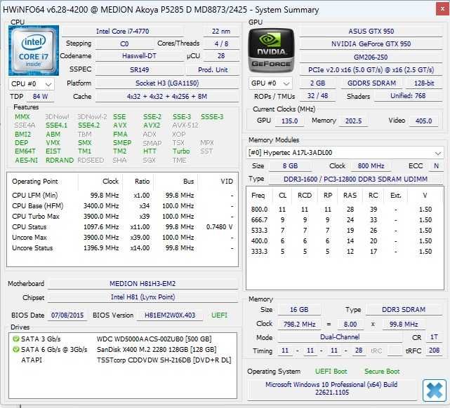 Calculator Unitate PC Gaming Medion I7 4770 SSD Ram 16Gb GTX 950