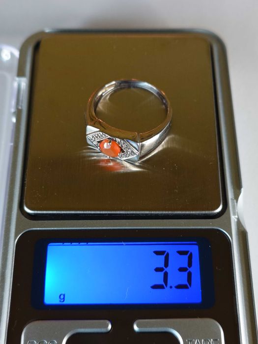 Inel argint 925 cu hesonit (granat portocaliu) și CZ