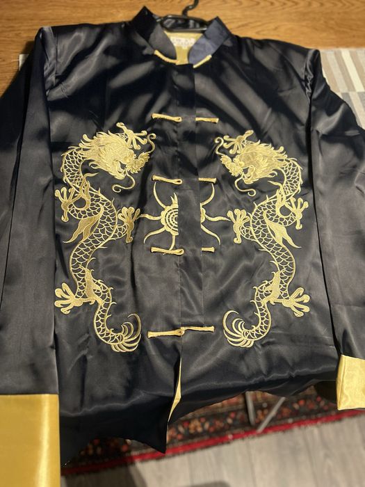 Jachetă stil chinezesc cu dragoni aurii–piesă statement/scenică/kimono