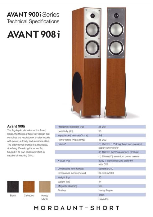 Mordaunt Short AVANT 908i Boxe HiFi 200W Made in UK Pret deMAGAZIN938€