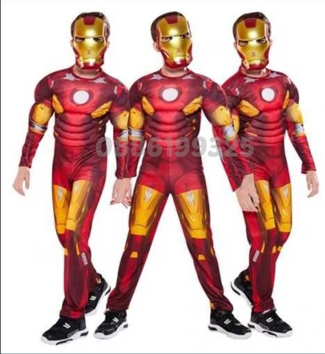 Детски костюм на Железния човек с мускули и маска + ПОДАРЪК