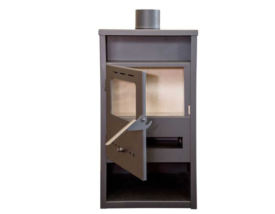 Semineu Incalzit Lemne Samotat Sticla 41x40x85cm Evacuare 120mm 7 kW Bucatarie Baie Camera Spatiu Depozit Garaj Cabana + LIVRARE GRATUITA