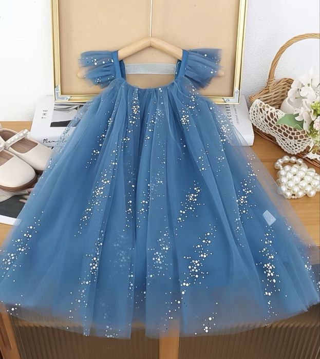 Синя блестяща рокля, 120 см