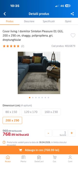 Vand covor living 200x290