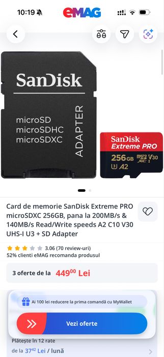 Card de memorie SanDisk Extreme PRO microSDXC 256GB, + SD Adapter